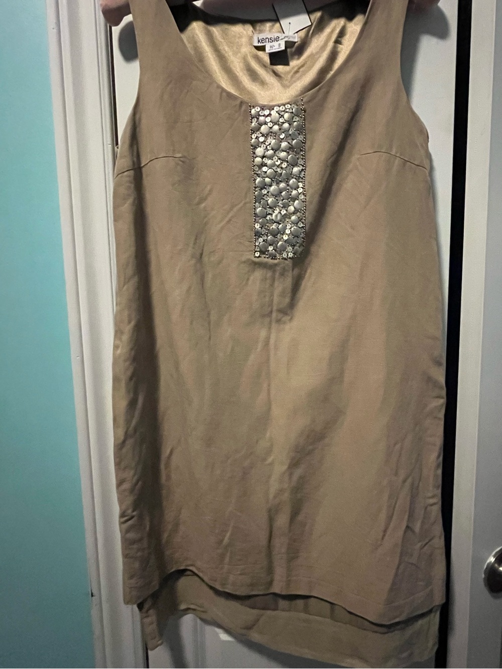 Kensie Silk and Linen Sleeveless Scoop Neck Dress